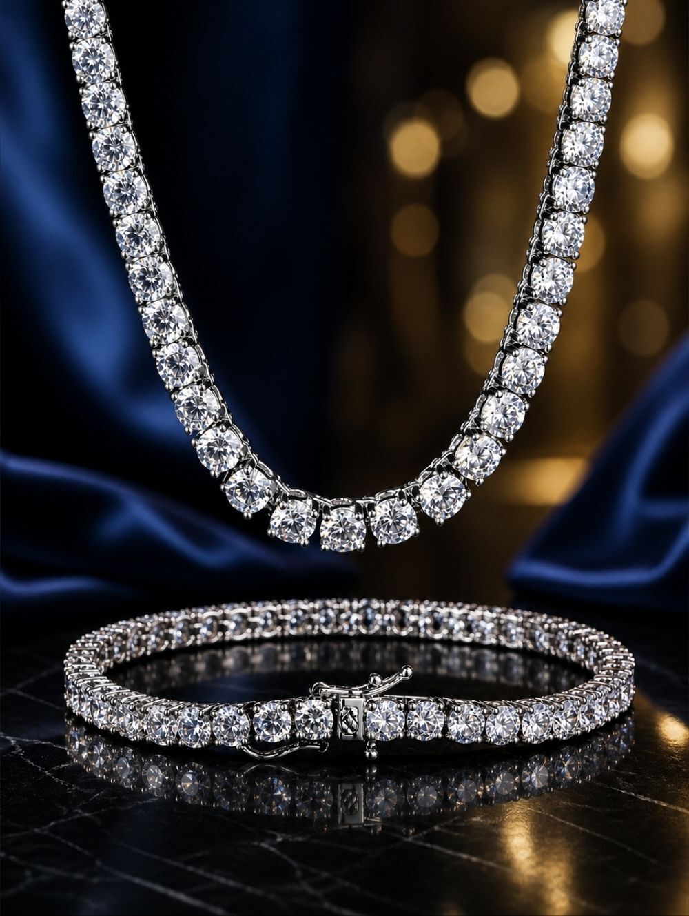 Lab Diamond Tennis Necklace & Bracelet Set